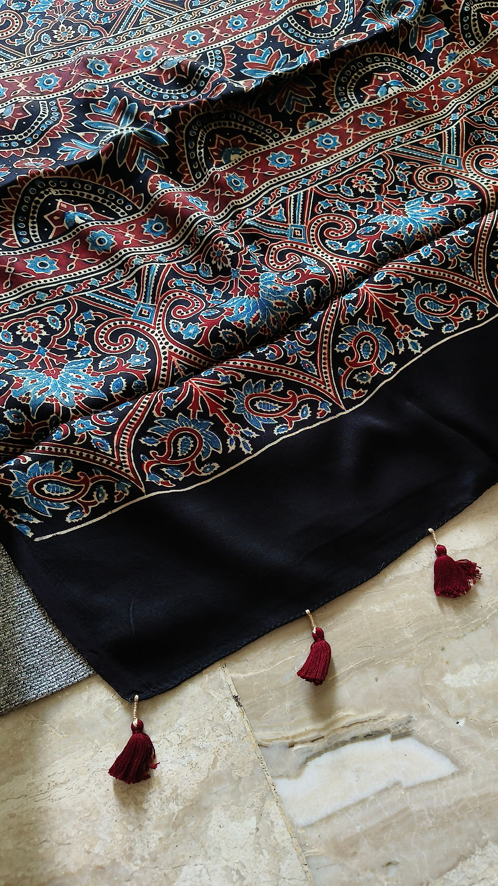 Thumbnail: Ajrakh Modal Silk Saree Black&White