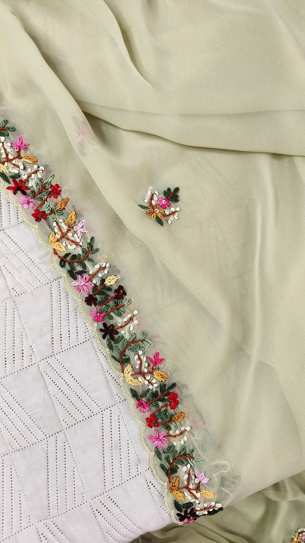Designer Georgette Saree with French Knot and Bullion Knot hand embroidery