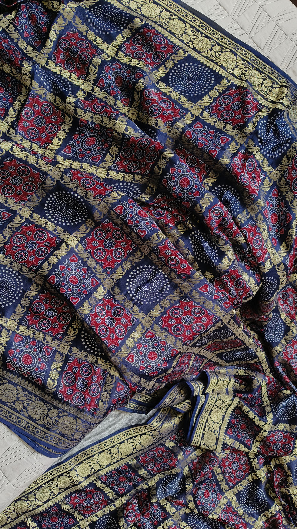 Thumbnail: Ajrakh Modal Silk Gharchola Saree with Nakshi Pallu NeavyBlue2