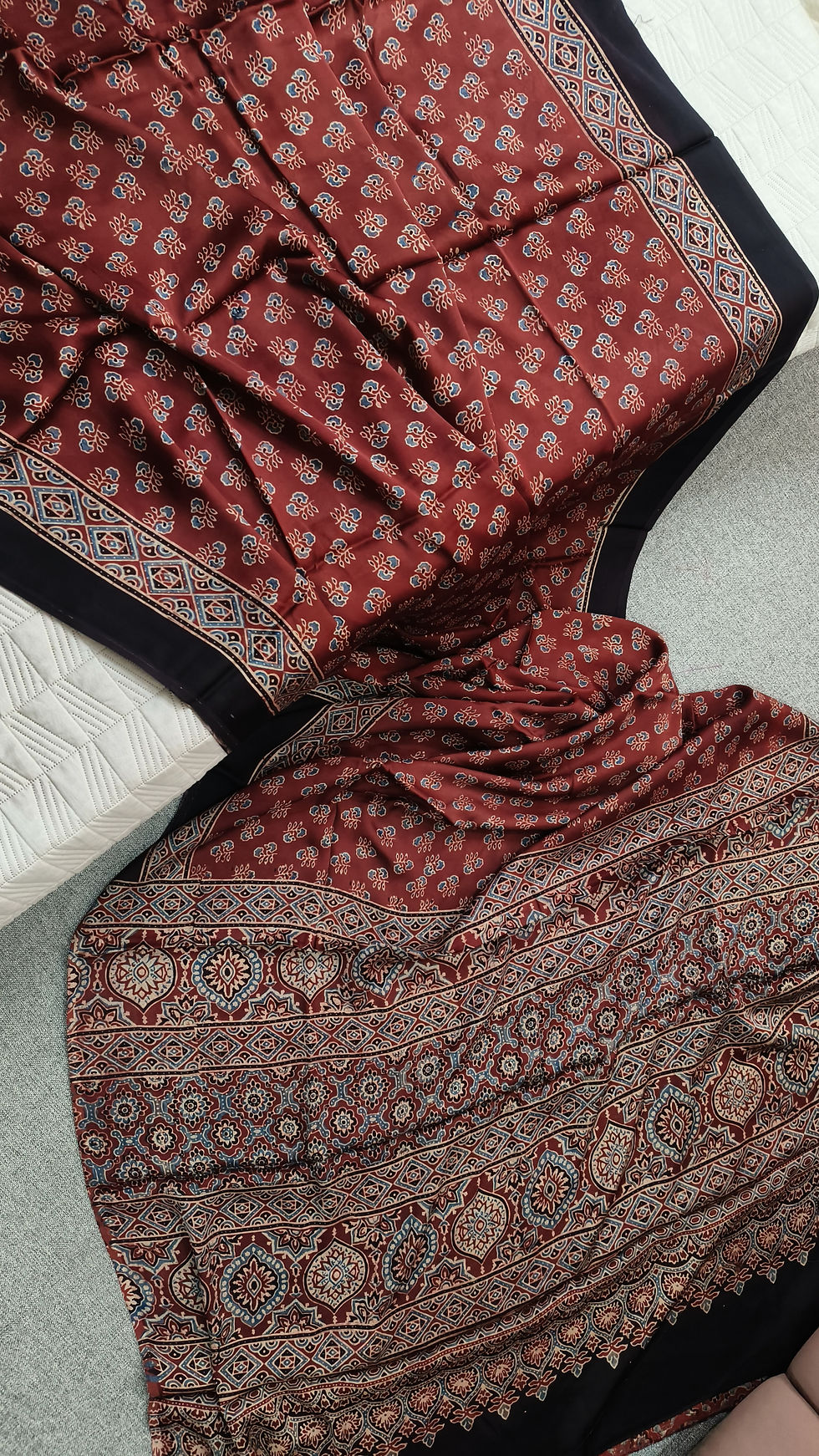 Thumbnail: Handblock printed ajrakh modal silk saree with natural dye