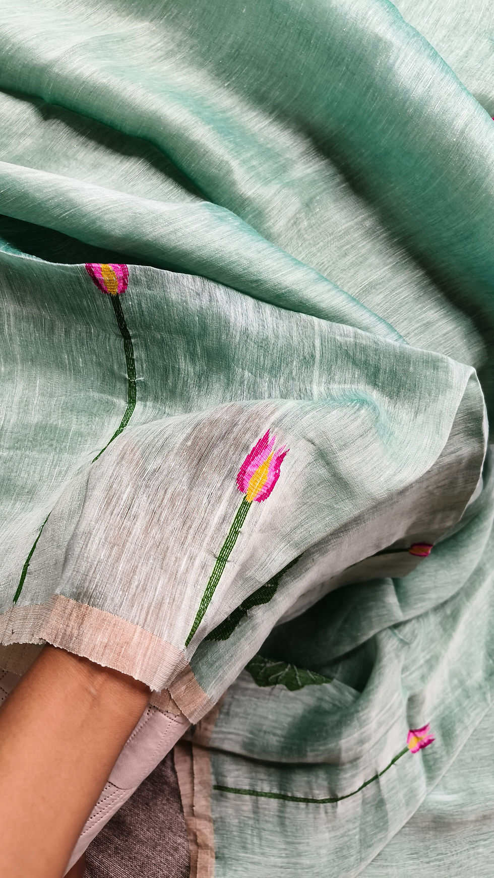 Thumbnail: Silk Linen Saree Lotus By The Lake