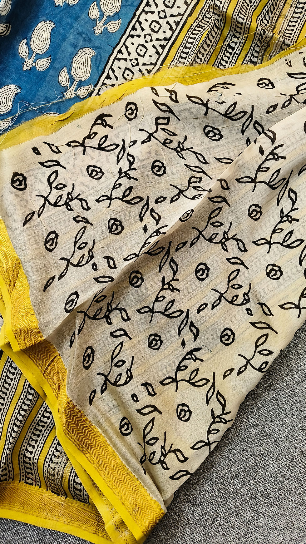Thumbnail: Blouse piece design of handblock printed Maheshwari cotton silk saree for coordinated office wear look