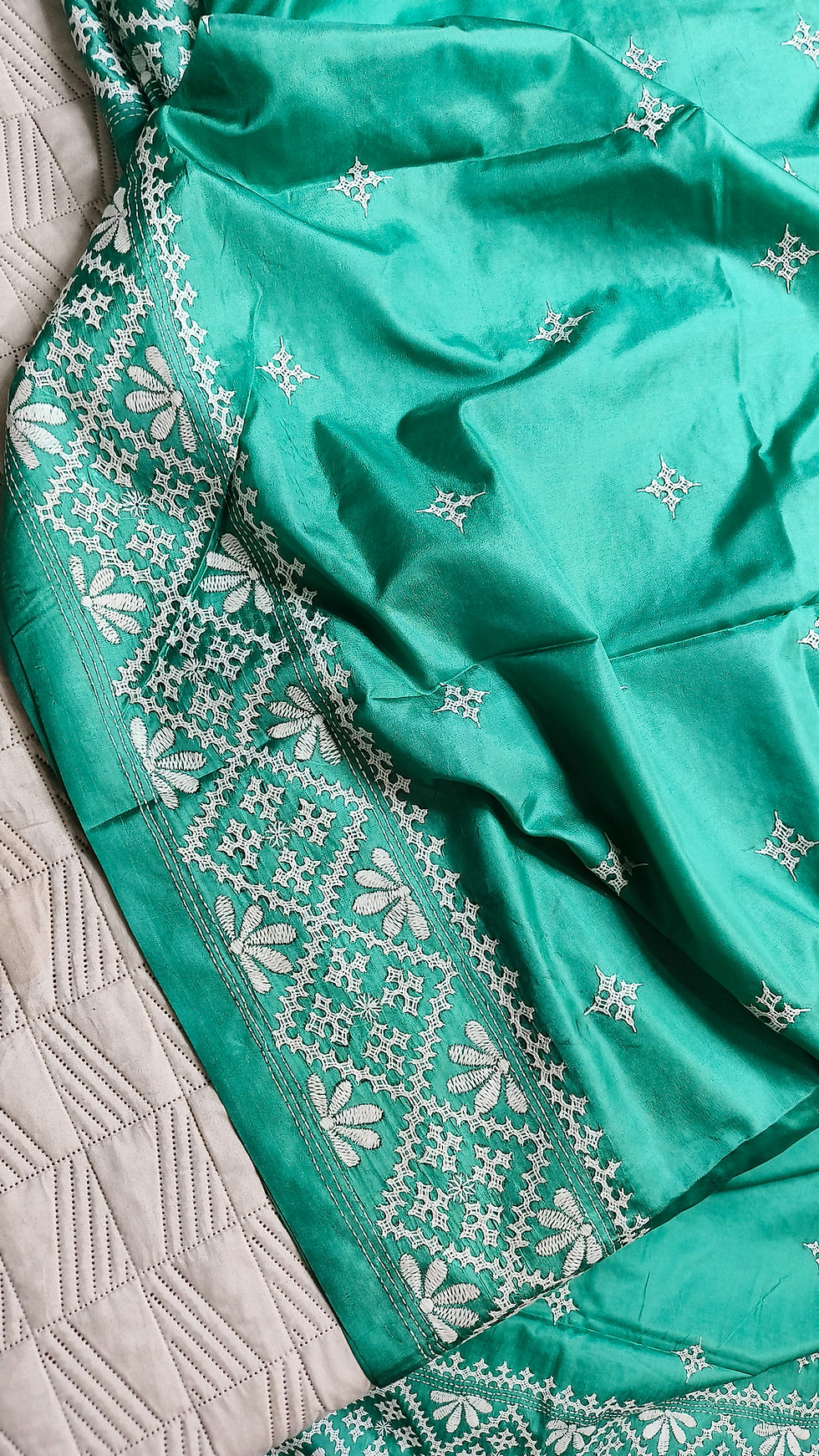 Thumbnail: Handcrafted Kutchi Bharat Hand Embroidery Silk Saree border