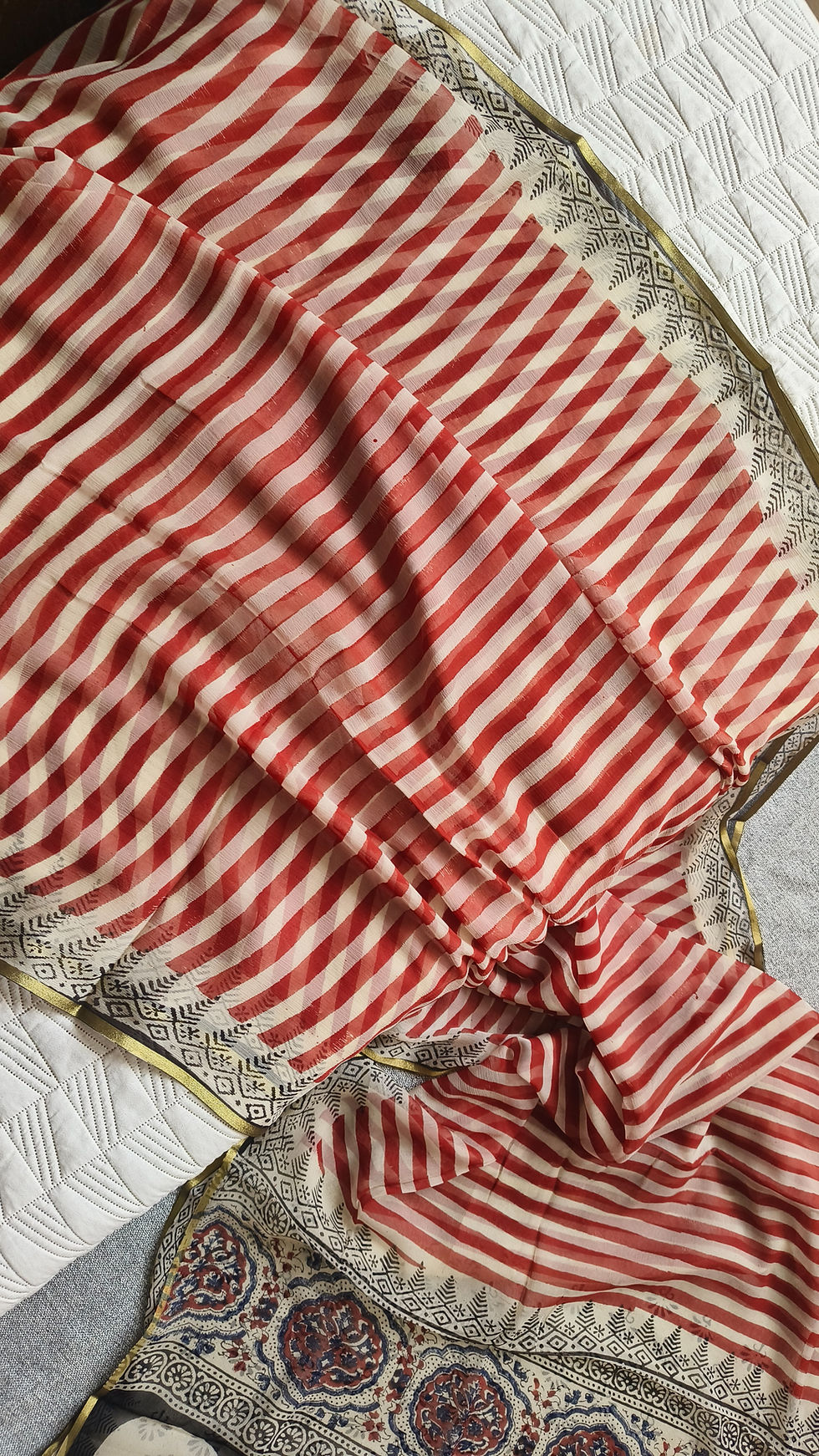 Thumbnail: Ajrakh Handblock Printed premium chiffon saree body design