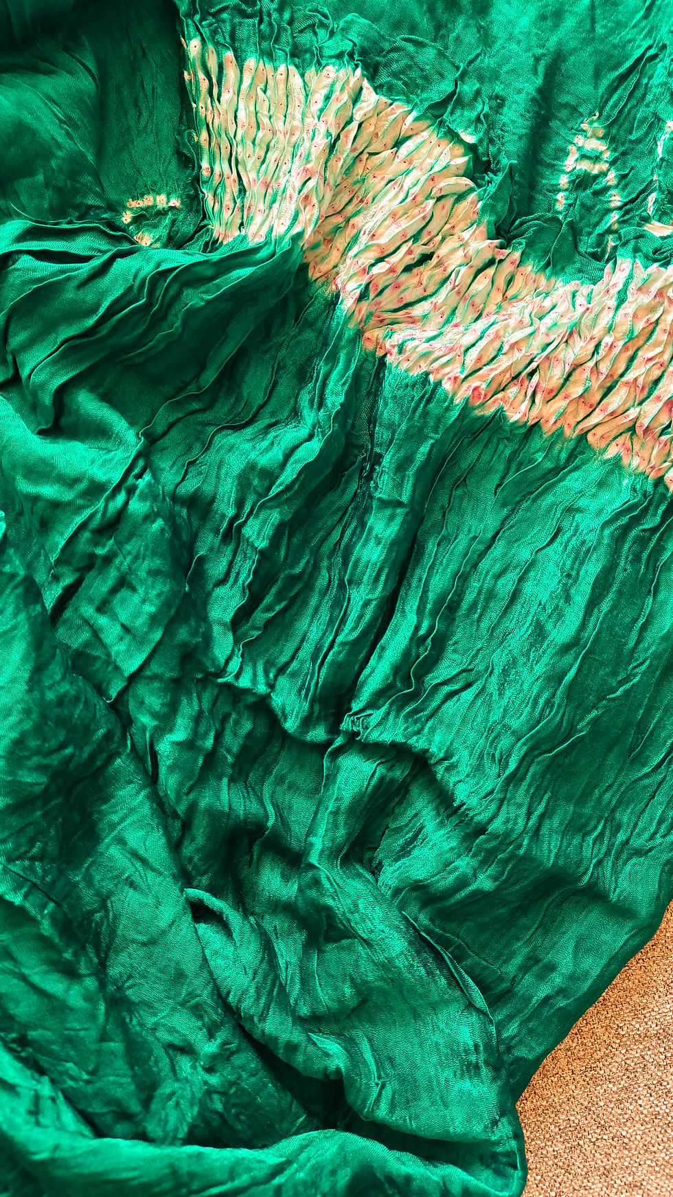 Thumbnail: Handmade Shibori Gajji Modal Silk Saree TealGreen