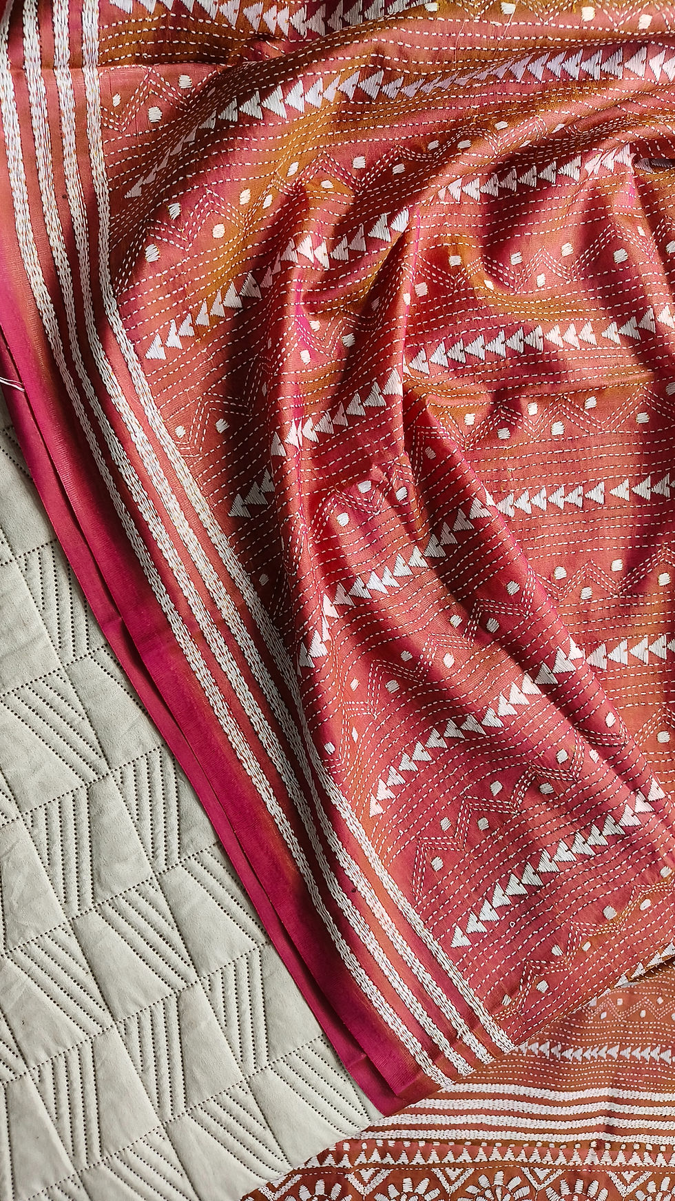 Dhupchaanv Kantha Silk Orange Saree