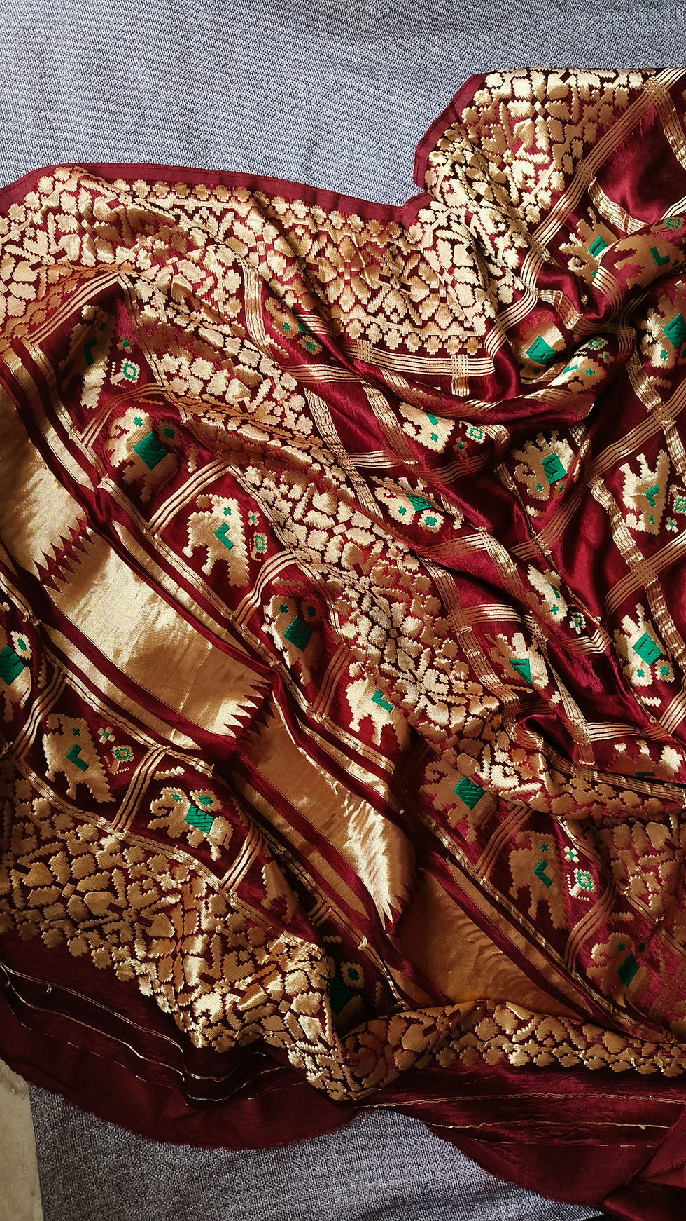 Thumbnail: Modal Silk Brown Patola Gharchola Saree with Nakshi Pallu