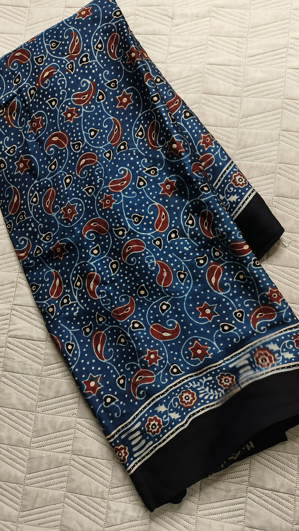 Ajrakh Modal Silk Saree – Indigo