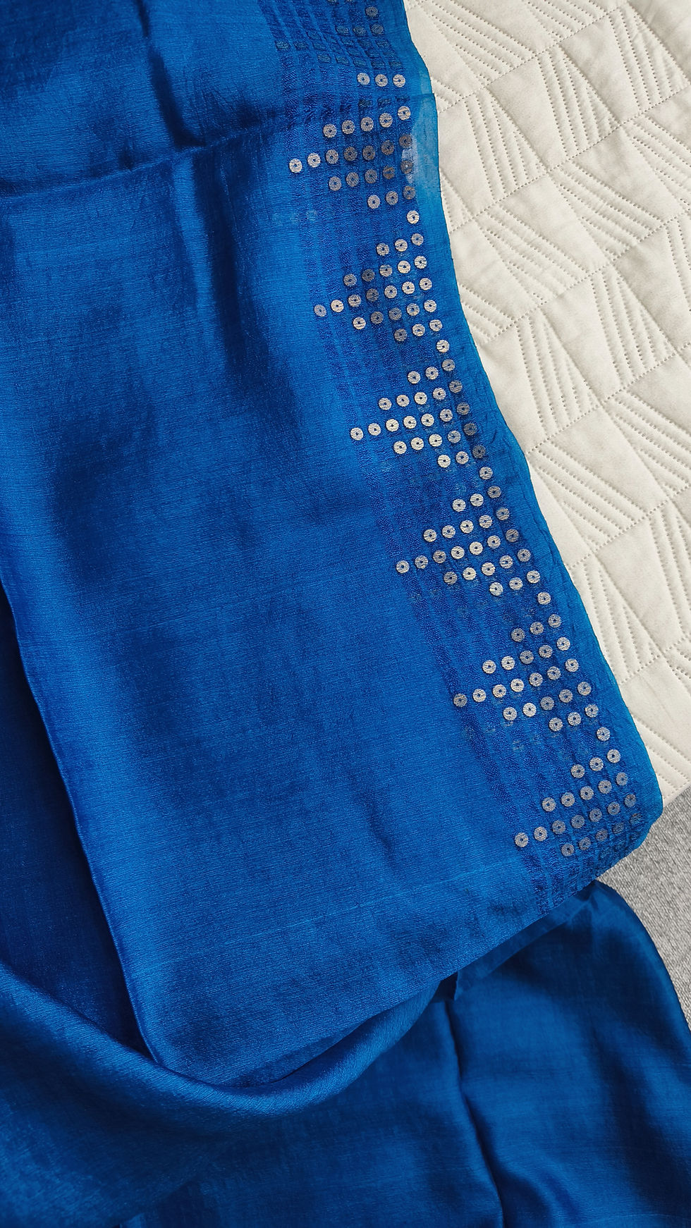 Muslin Silk Saree with Hand Weaved Sequins Powder Indigo