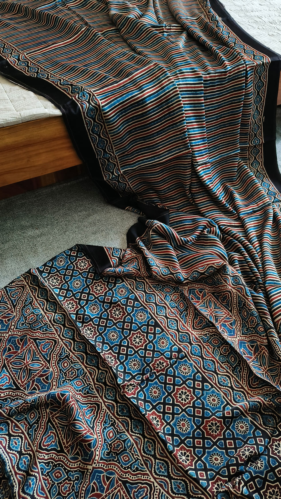 Thumbnail: Ajrakh Modal Silk Saree MultiStripes