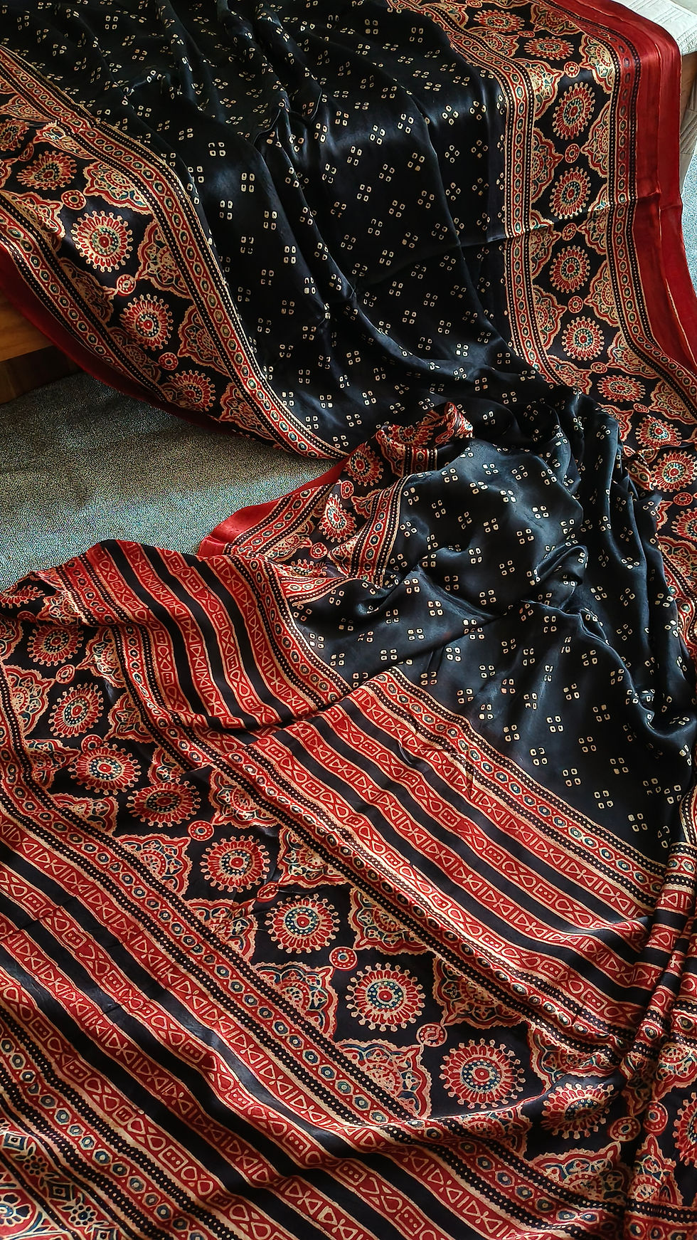 Thumbnail: Ajrakh Modal Silk Saree – Bandhani Block Handblock Print with Natural Dyes