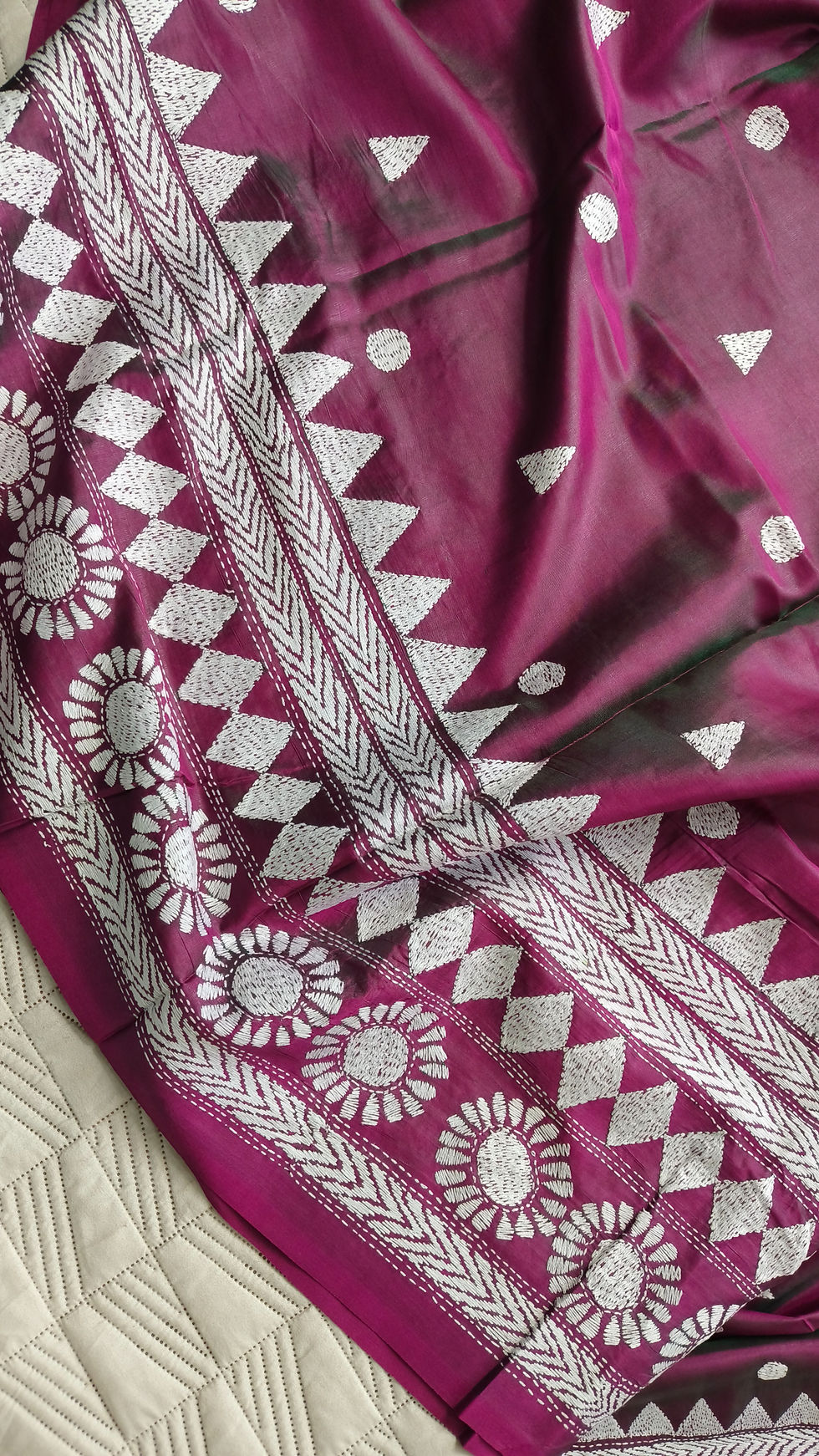 Dhupchaanv Kantha Bangalore Silk Saree- Temple Border