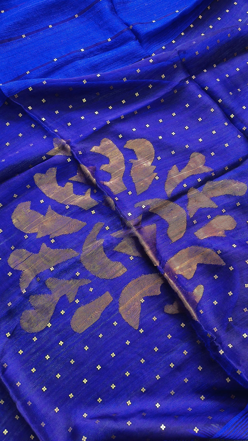 Thumbnail: Pure Matka Silk Saree with Handwoven Muslin Silk Jamdani Pallu- Royal Blue