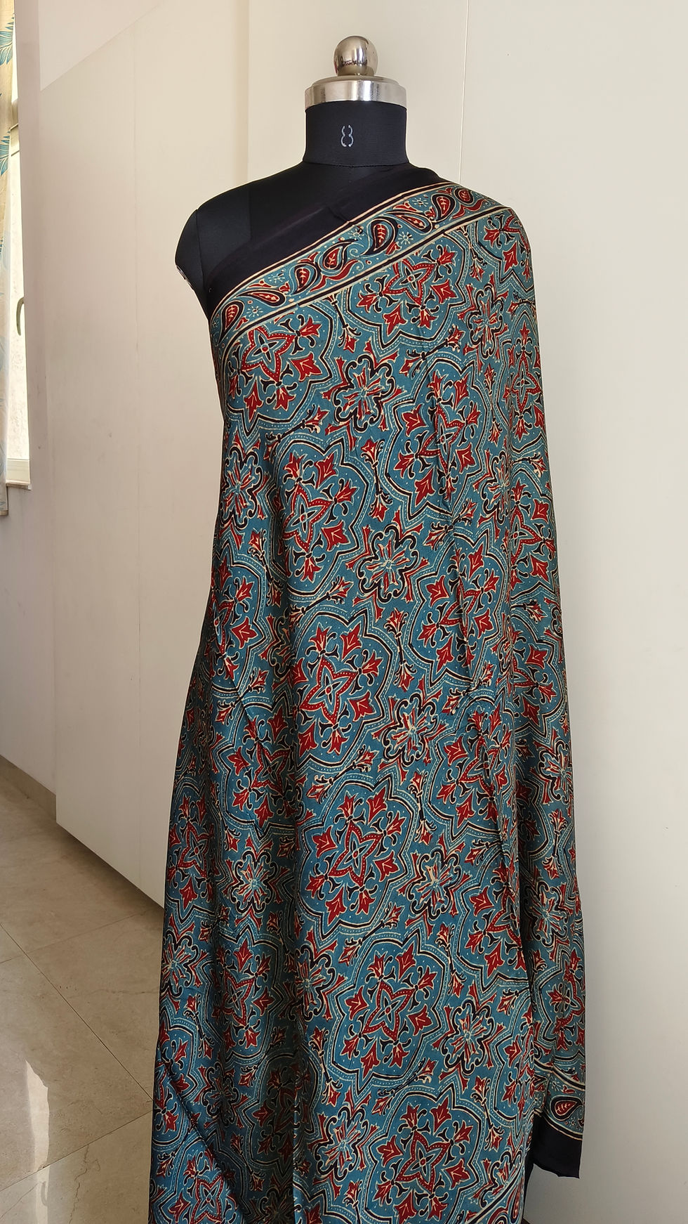 Thumbnail: Ajrakh Modal Silk two Piece Suit Set Fabric Indie1