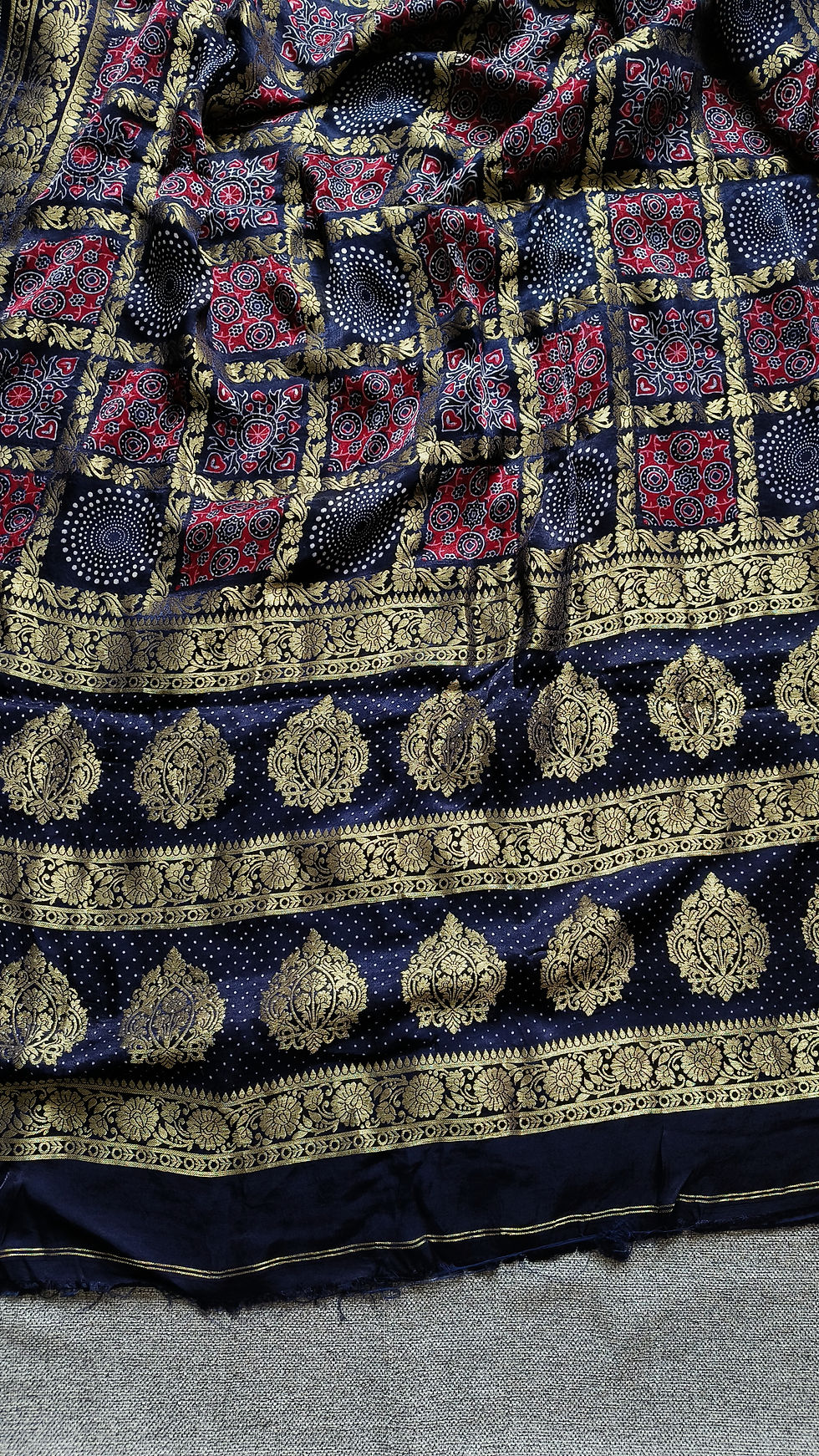 Thumbnail: Ajrakh Modal Silk Gharchola Saree with Nakshi Pallu NeavyBlue2