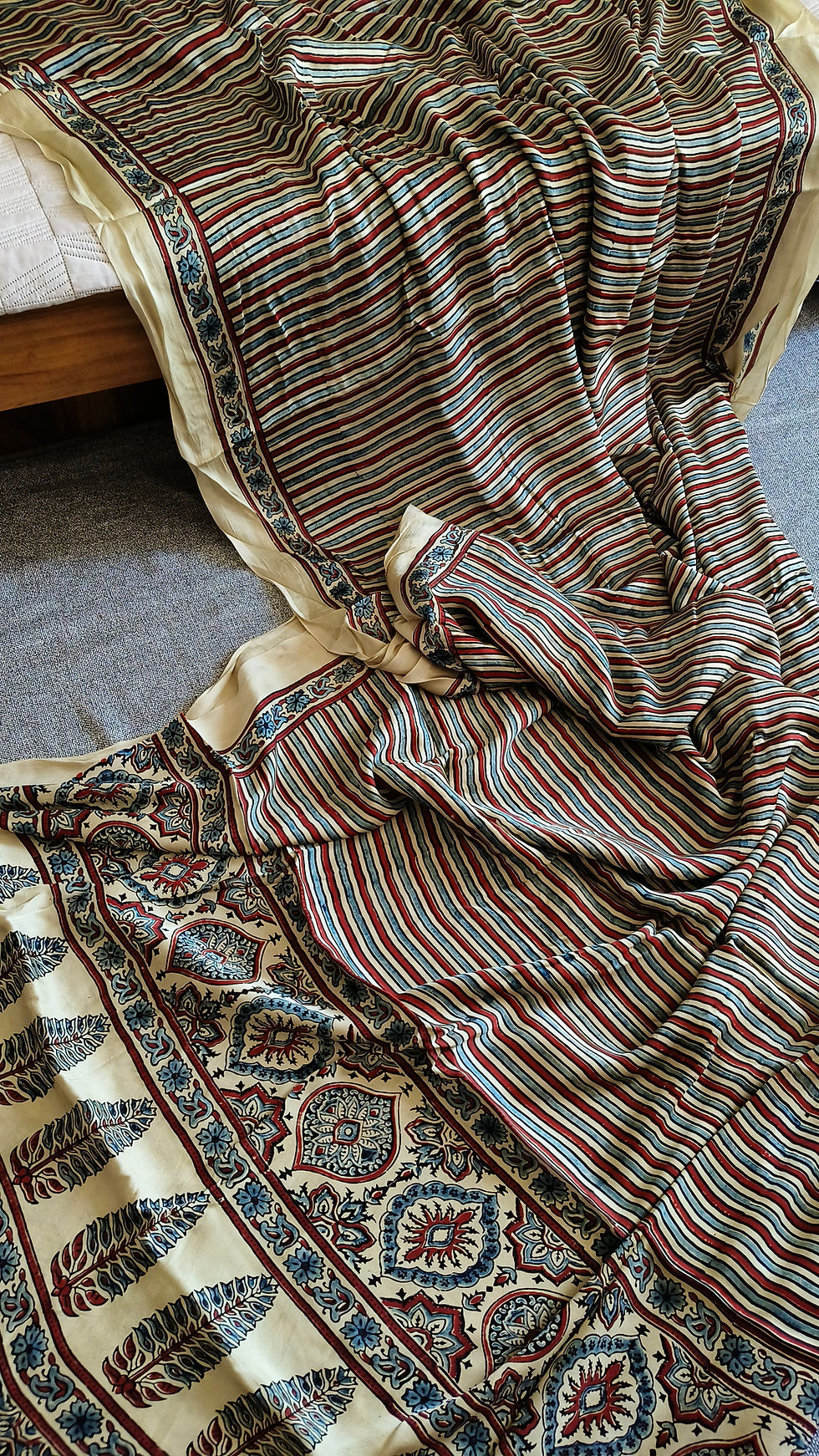 Thumbnail: Ajrakh Modal Silk Saree MultiStripe