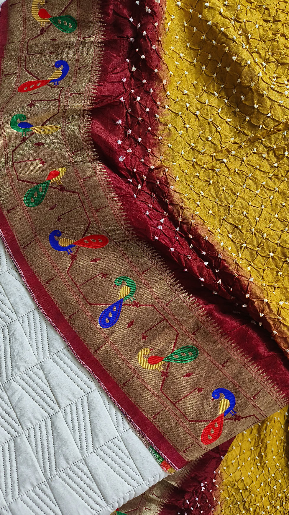 Thumbnail: Silk Bandhani saree with vibrant tie dye pattern