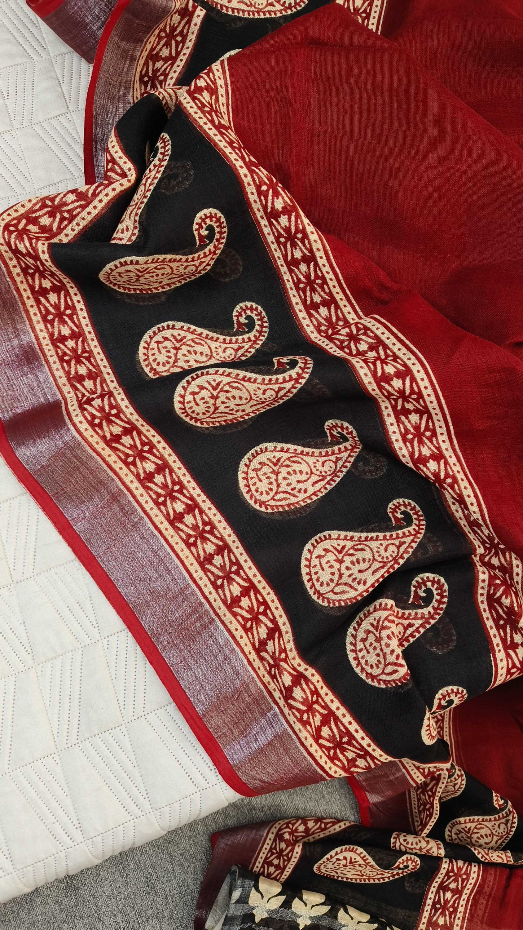 Handblock printed Linen cotton summer saree for office wear