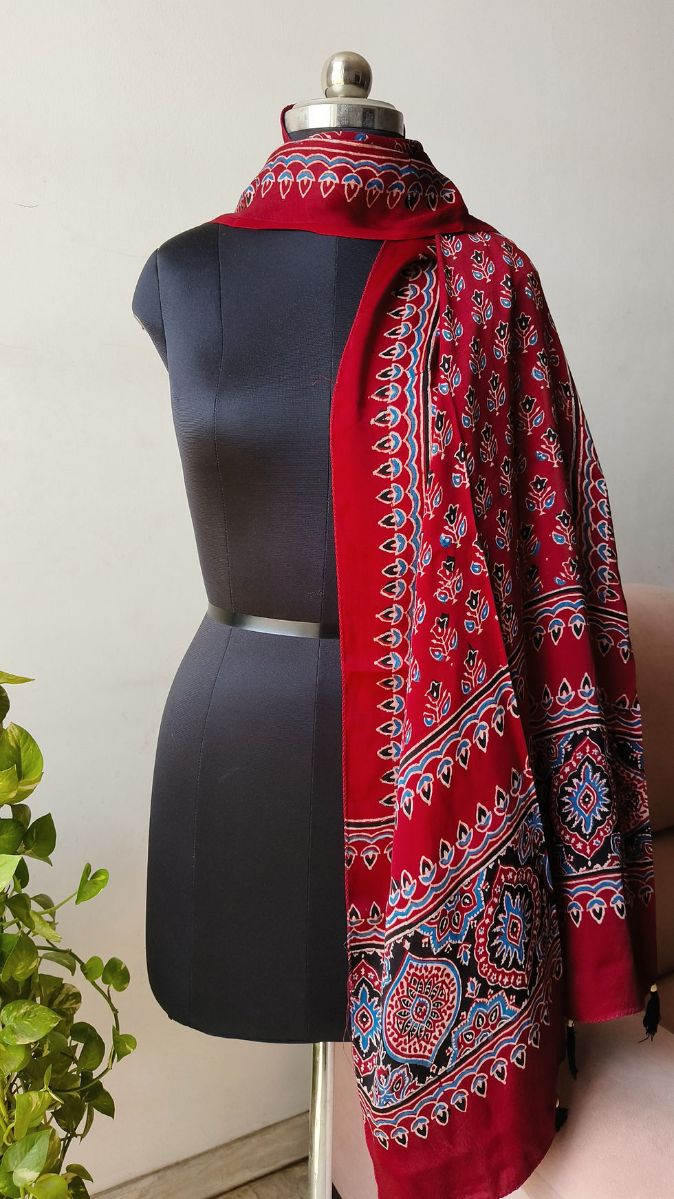 Thumbnail: Lightweight soft modal silk Ajrakh stole fabric