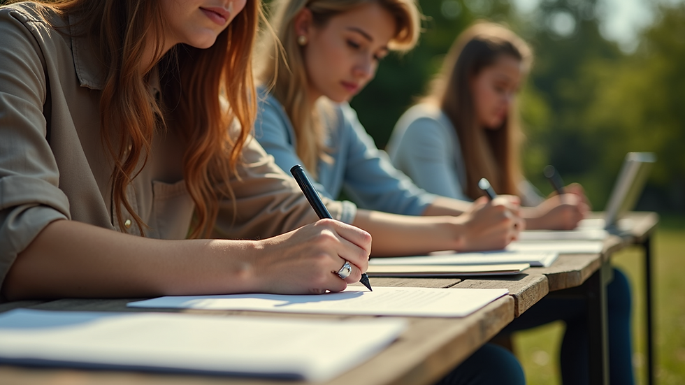 Close-up view of members participating in an outdoor workshop