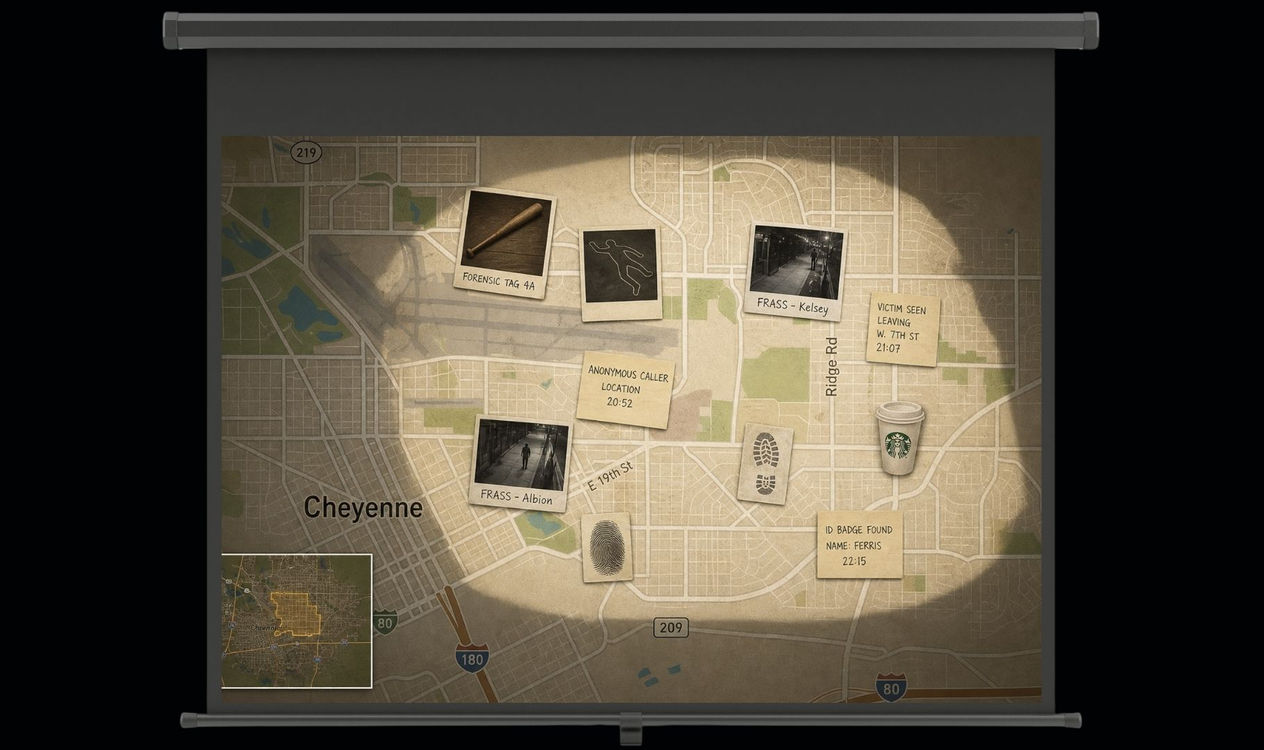 Driving map of Cheyenne with numbered locations across neighborhoods, parks and commercial areas.