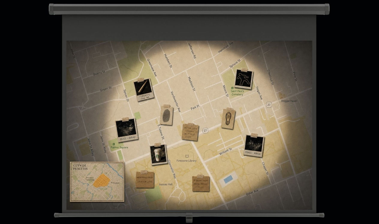 Walking map of Princeton with numbered locations near downtown landmarks and public spaces.