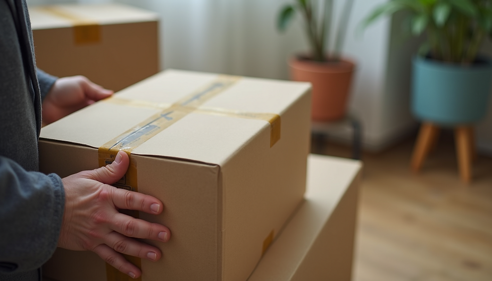 A packed moving box ready to be transported while relocating.