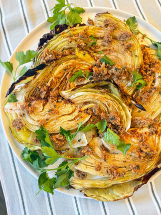 Roasted cabbage wedges with crispy topping