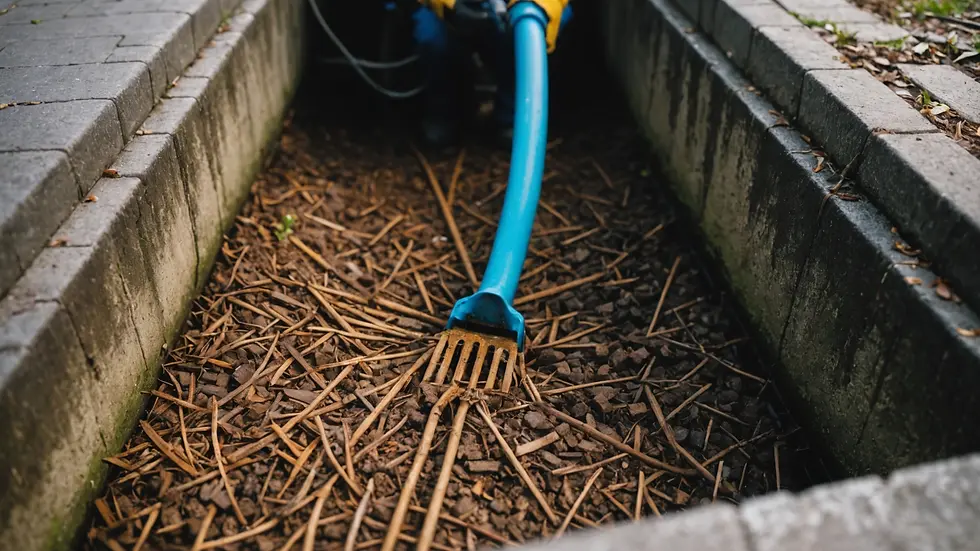Close-up view of a drainage system being cleaned