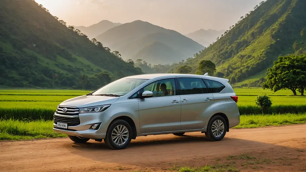 Eye-level view of an Innova Crysta parked in a scenic location