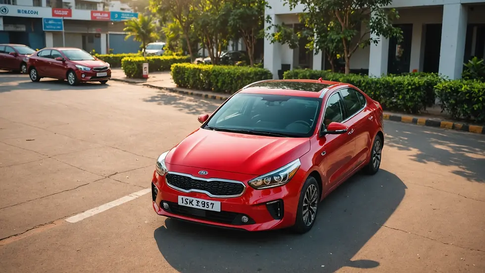 High angle view of a KIA Carnes parked in Bangalore