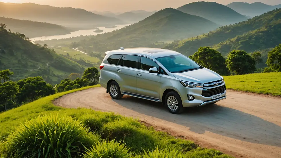 High angle view of an Innova Crysta parked near natural scenery