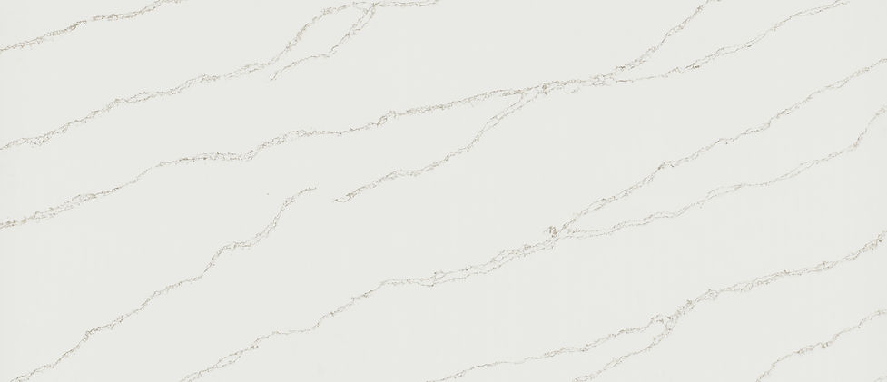 Calacatta Arno quartz slab with soft, organic veining and luminous depth on warm white