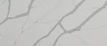 Close-up of Calacatta Sierra quartz showing soft gray and beige veining