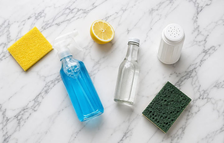 Cleaning a white marble countertop with visible veining using a soft cloth in a Toronto kitchen