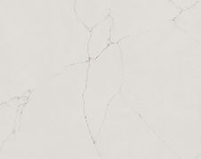 Bianco Lino quartz countertop close-up, fine linen-like texture on soft cool white, Toronto