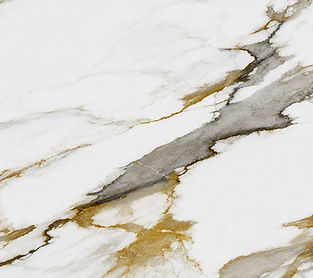 Calacatta Lume quartz countertop close-up, luminous fine gold veining on soft white, Toronto
