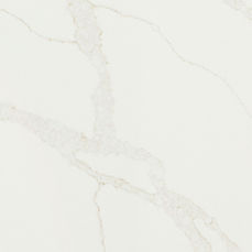 Close-up of Calacatta Elysio quartz showing bold gray veining detail