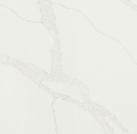 Close-up of Calacatta Elysio quartz showing bold gray veining detail