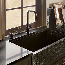 Midnight Corvo quartz countertop in modern industrial kitchen