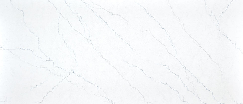 Calacatta Miraggio Cielo quartz slab with soft blue and gray veining on cool white background