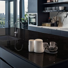 Sparkling Black quartz countertop on modern statement kitchen island
