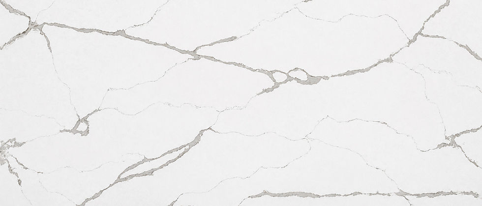 Calacatta Aurora quartz slab, rosy gold dawn-like veining on soft white, Toronto