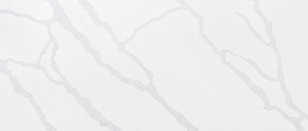 Statuario Rocca quartz slab, strong confident grey veining on white, Toronto