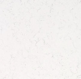 Close-up of New Carrara Marmi quartz showing soft Carrara-style gray veining