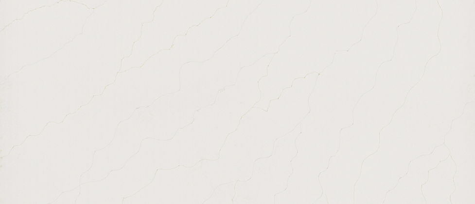Calacatta Duolina quartz slab with layered gray and greige veining on warm white background