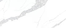 Close-up of Calacatta Leon quartz showing dramatic gray veining detail