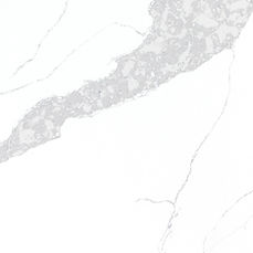 Close-up of Calacatta Leon quartz showing dramatic gray veining detail