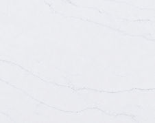 Calacatta Onda quartz countertop close-up, wave-like flowing grey veining on white, Toronto