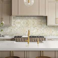 Frost White quartz countertop in transitional kitchen interior